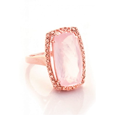 Rose gold Plated Marcasite and Rose Quartz Faceted Ring - Click Image to Close